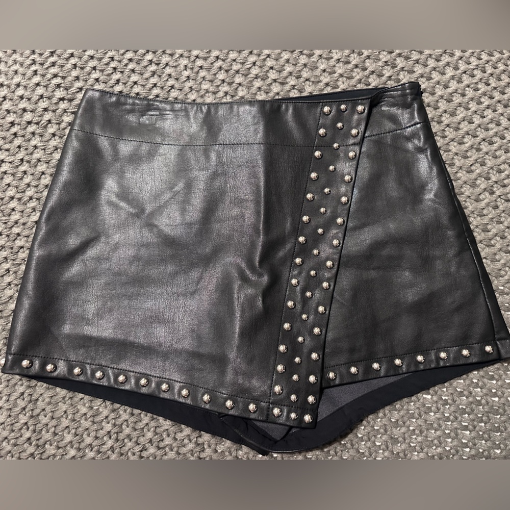 Free People Black Faux Leather Studded Skort